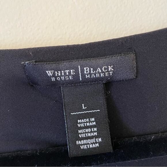 WHBM L black long sleeve dress ruffle crewneckline goth business elegant solid - Picture 4 of 7